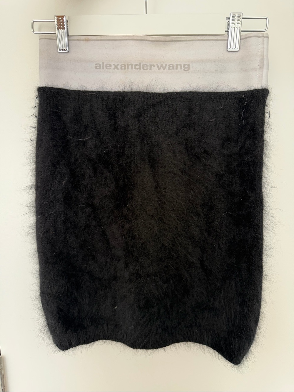 Alexander Wang Black Furry Mini Skirt – Logo Waistband
